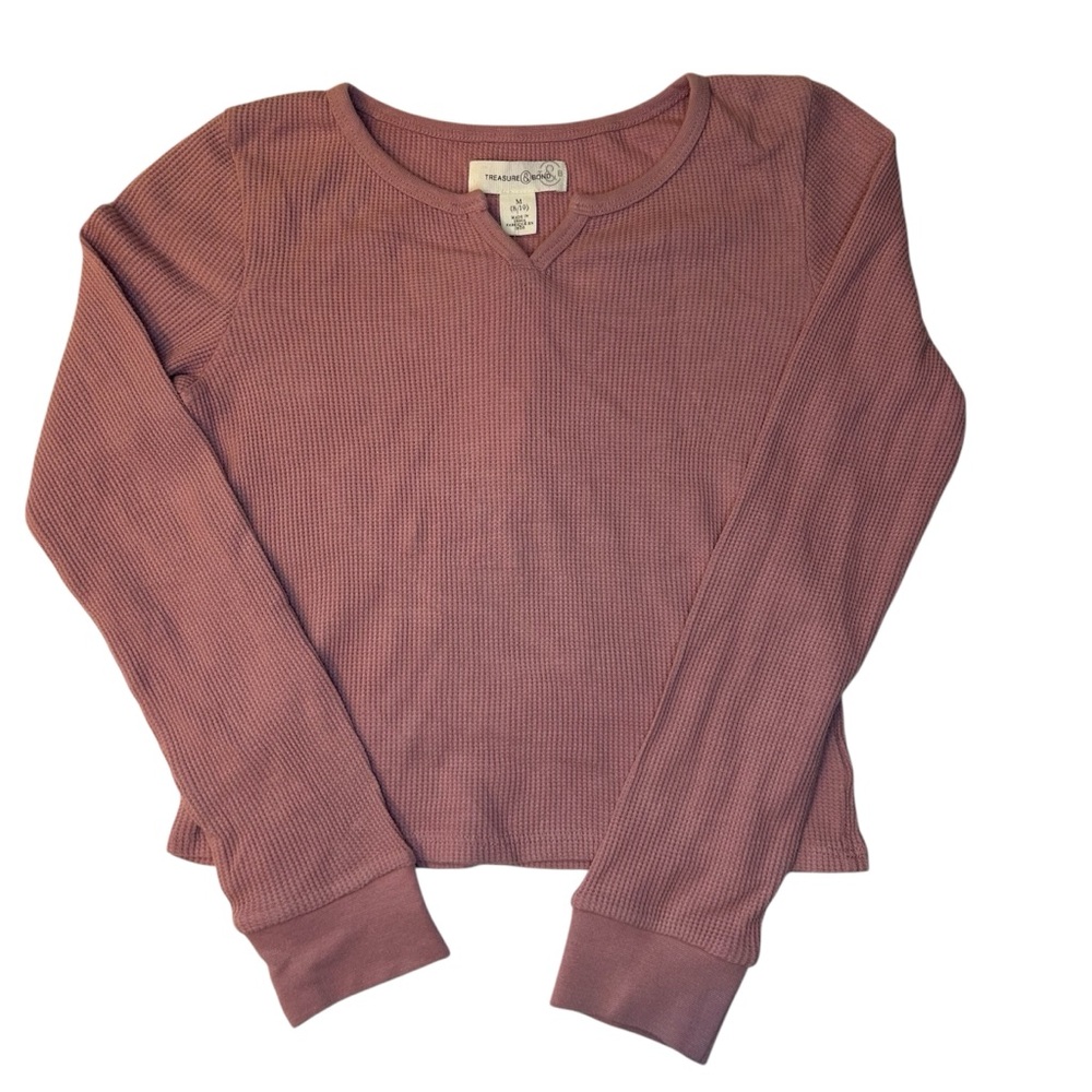 Treasure & Bond Girls Waffle Knit Mauve Long sleeve Size Medium 8/10 with v-neck
